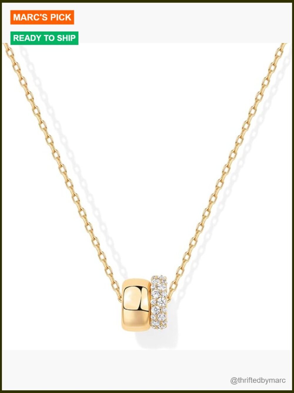 14K Gold Plated Rondelle Pendant Necklace with Cubic Zirconia